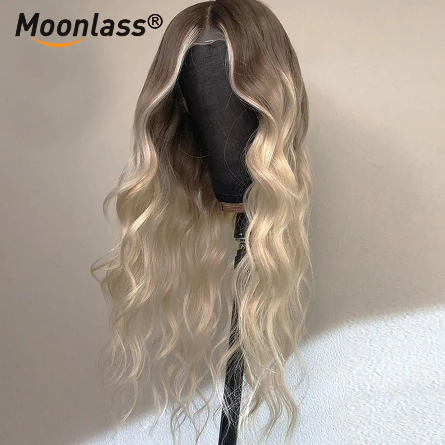 Ombre Ash Blonde Body Wave Wigs Human Hair Highlight Blonde 180 Density Human Hair Wigs Preplucked Remy Wigs 13x4 Lace Front Wig