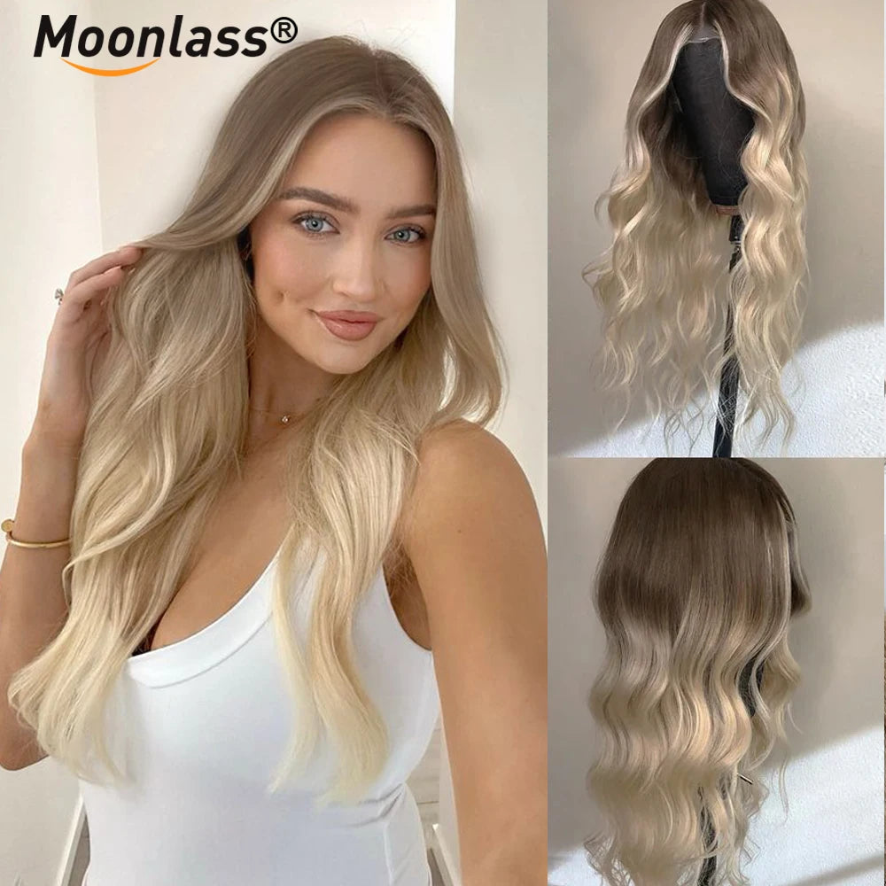 Ombre Ash Blonde Body Wave Wigs Human Hair Highlight Blonde 180 Density Human Hair Wigs Preplucked Remy Wigs 13x4 Lace Front Wig