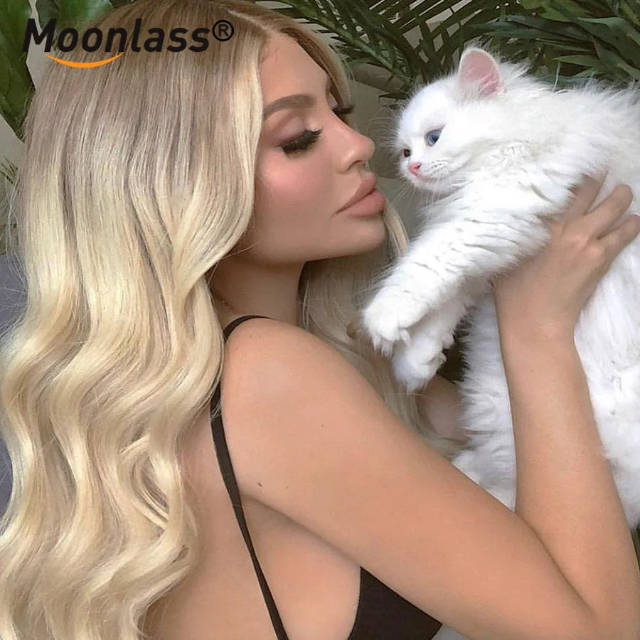 Ombre Ash Blonde Body Wave Wigs Human Hair Highlight Blonde 180 Density Human Hair Wigs Preplucked Remy Wigs 13x4 Lace Front Wig